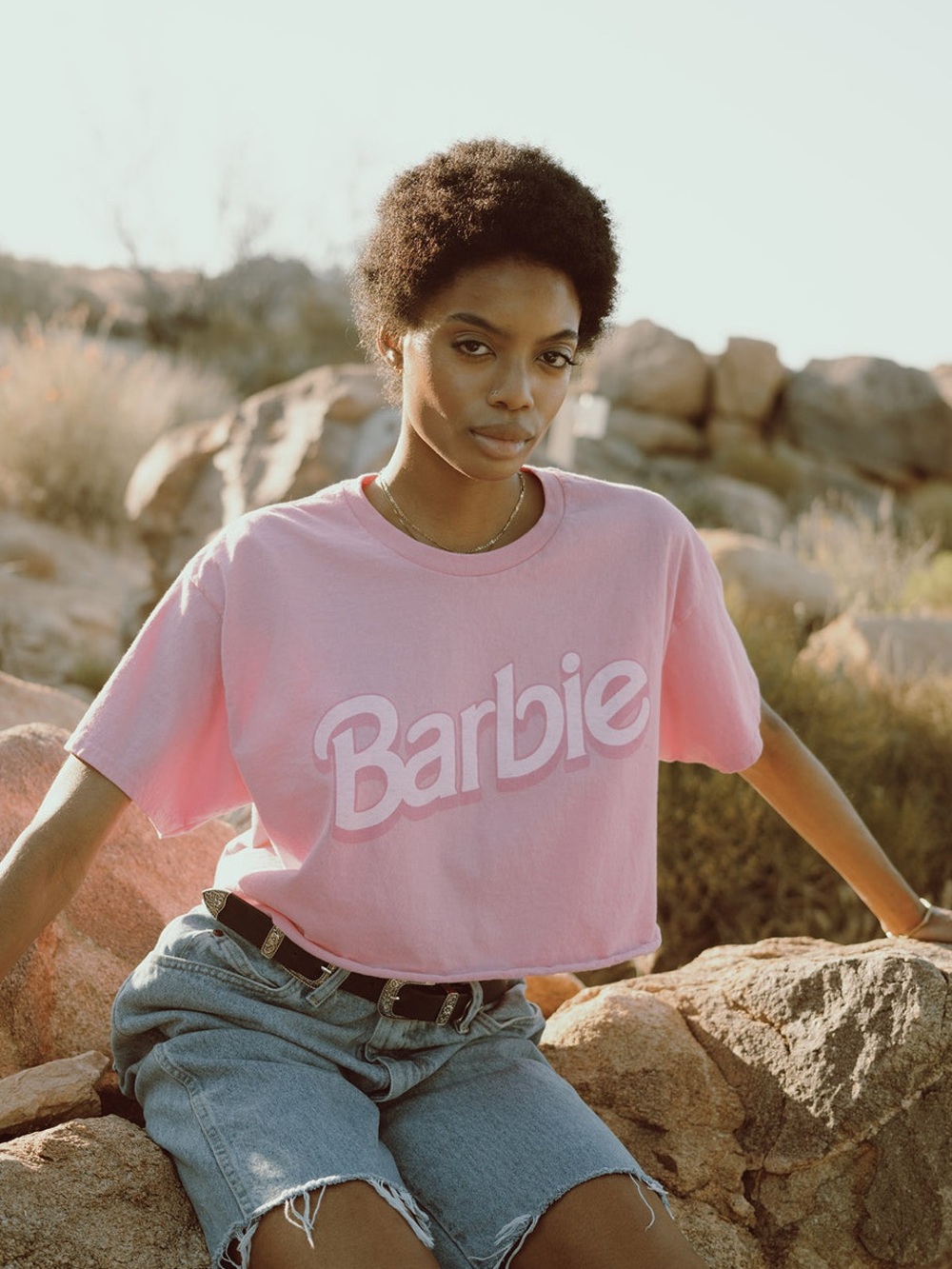 Barbie x Hybrid Apparel Flea Market Crop Tee Pink Graphic Shirt Size M - Picture 7 of 7